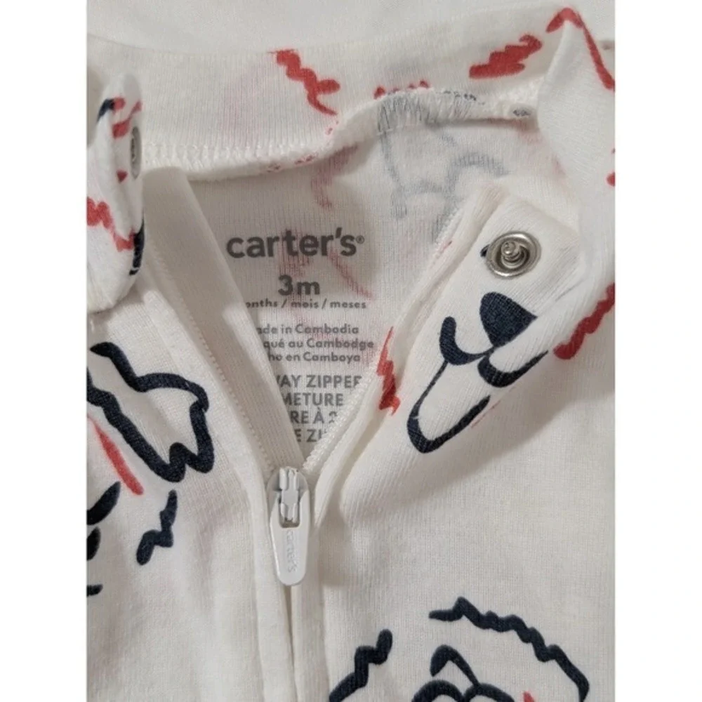 Carters Baby Boy Puppy Dog Print 2-Way‎ Zip Footed Sleeper Pajamas White 3M